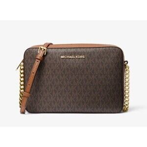 New Michael Kors Jet Set Large Logo Crossbody Bag Brown